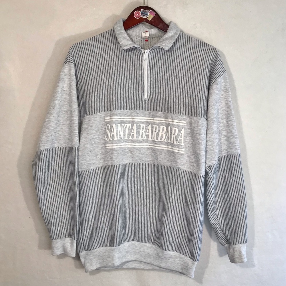 Vintage crew neck collared Santa Barbara pullover sweatshirt partial zip neck